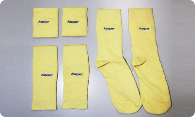 A reference photo of wristbands, arm protection bands, and socks